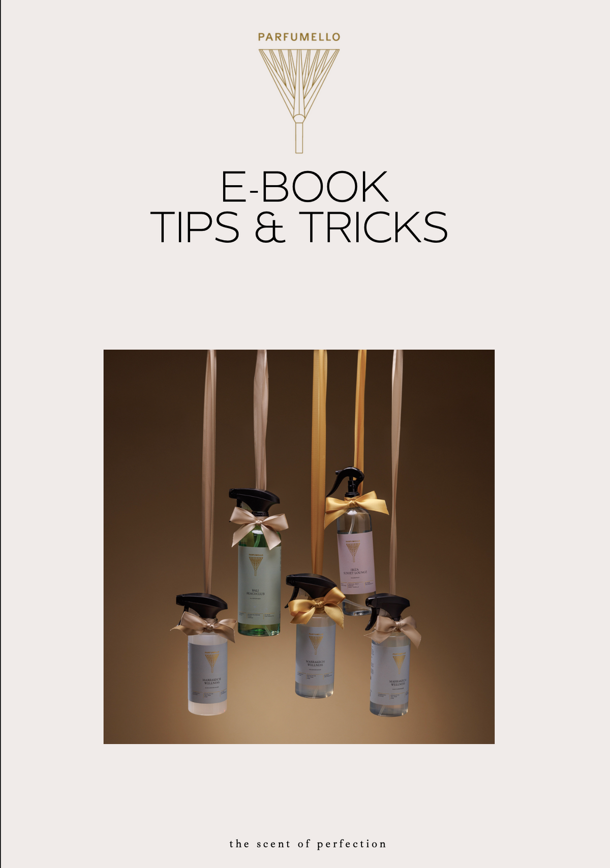 Cover of 'E-Book Tips & Tricks' by Parfumello with perfume bottles on a white background